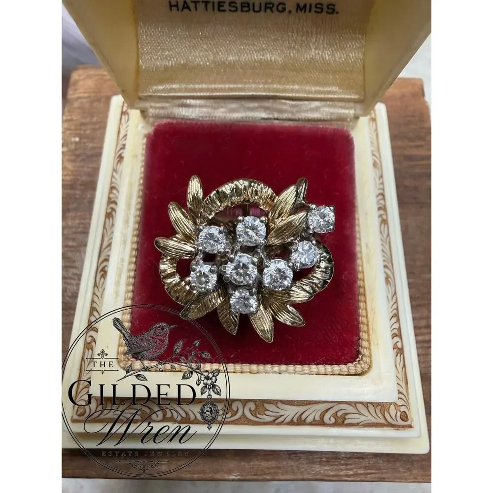 Vintage 1950s–1960s Hollywood Regency Diamond Cocktail Ring | Solid Gold